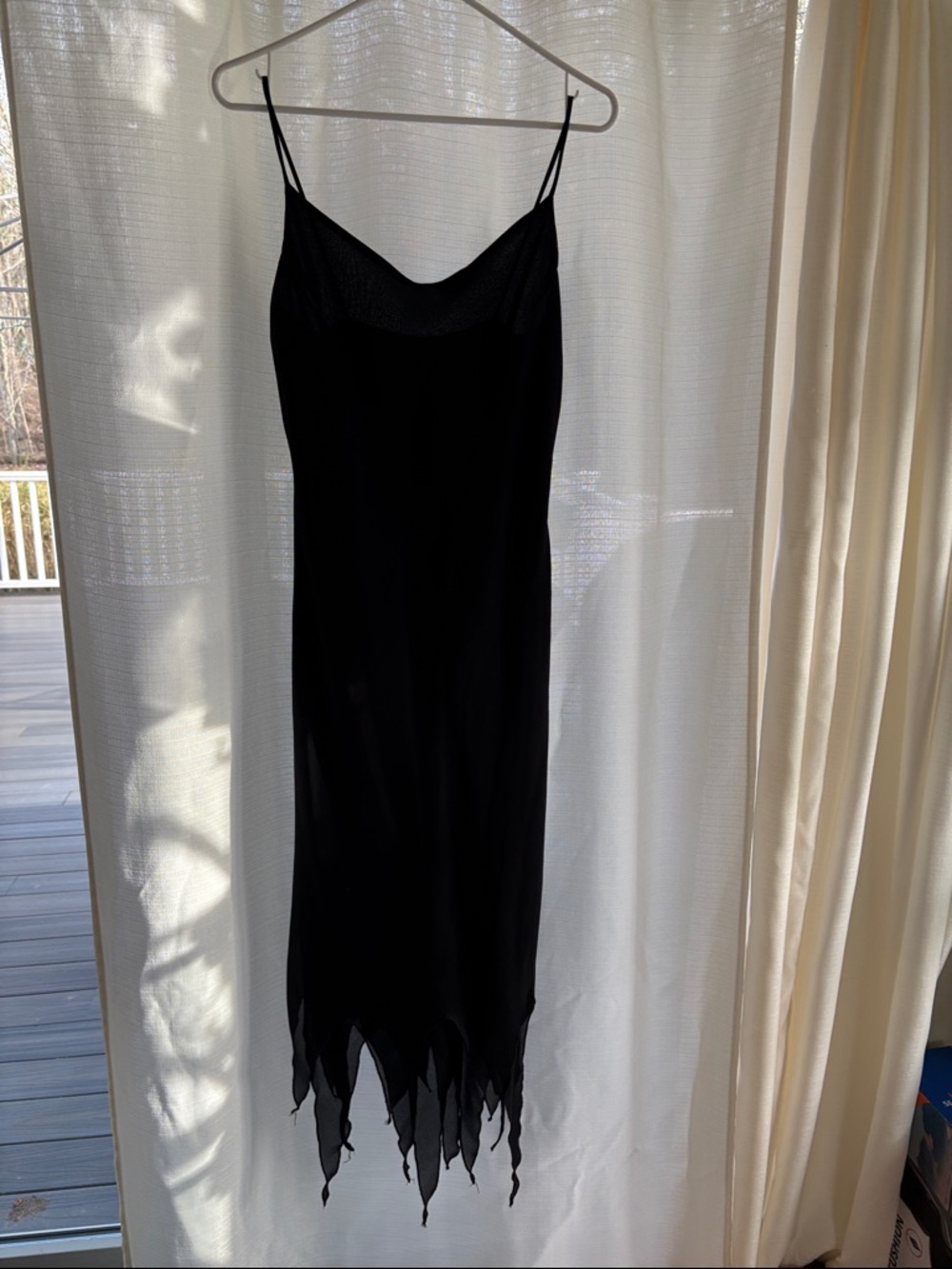 Black Spaghetti Strap Slip Dress with Jagged Hem